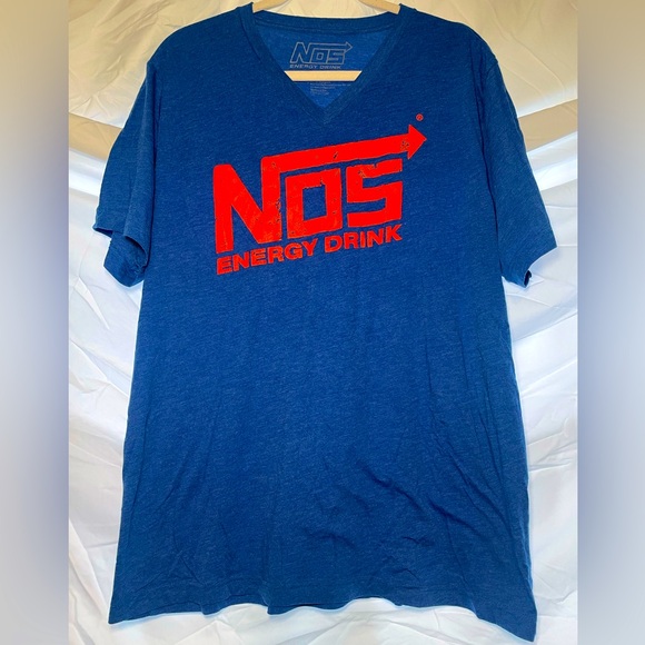 NOS Energy Drink Rare HTF V-Neck Blue Tee - Picture 2 of 3